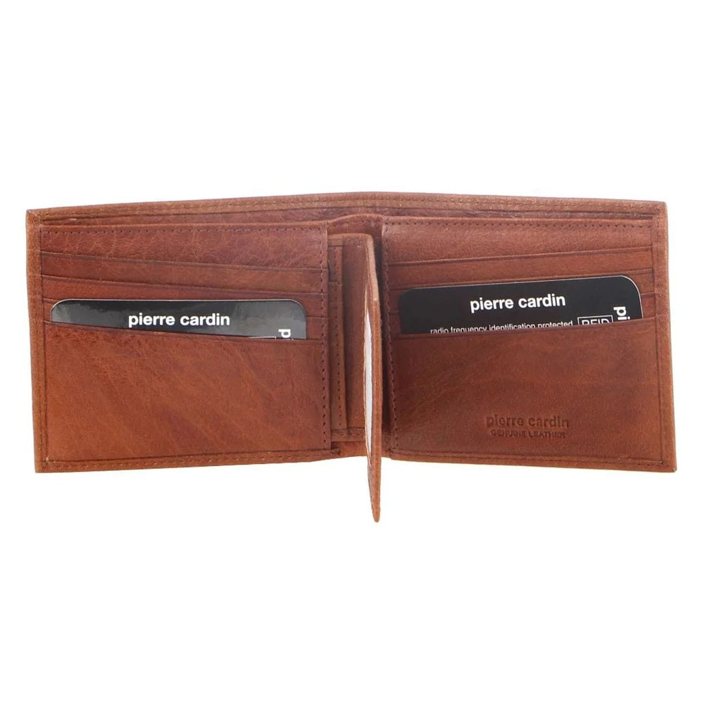 Men's Rustic Leather Bi-Fold RFID Protected Wallet -Chestnut