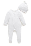 Pointelle Growsuit &amp; Hat Pack - White | Purebaby | Baby &amp; Toddler Growsuits &amp; Rompers | Thirty 16 Williamstown