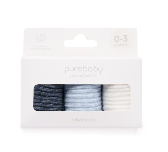 Rib Socks Pack - Blue | Purebaby | Baby & Toddler Socks & Tights | Thirty 16 Williamstown