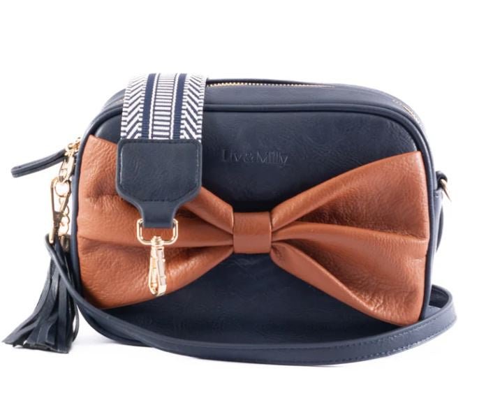 Sally Bow - Navy/Tan Bow | Liv & Milly | Handbags | Thirty 16 Williamstown