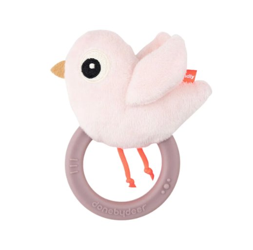 Sensory Rattle with Teether Birdie - Powder | Done By Deer | Comforters, Teethers &amp; Rattles | Thirty 16 Williamstown