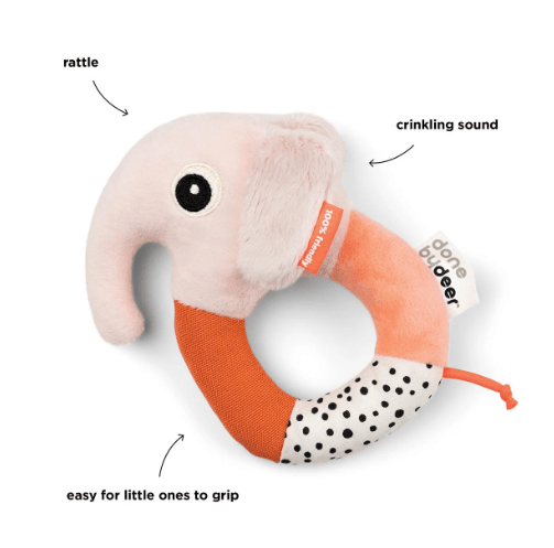 Sensory Ring Rattle Elphee - Powder | Done By Deer | Comforters, Teethers & Rattles | Thirty 16 Williamstown