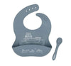 Silicone Bib &amp; Spoon with Reusable Pouch - Boats Slate Blue | All 4 Ella | Bibs &amp; Bandana Bibs | Thirty 16 Williamstown