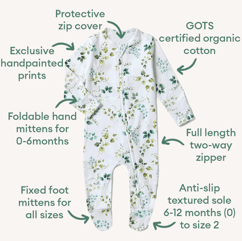 Sleepsuit Zip Footie - Eden | Snuggle Hunny | Baby & Toddler Growsuits & Rompers | Thirty 16 Williamstown