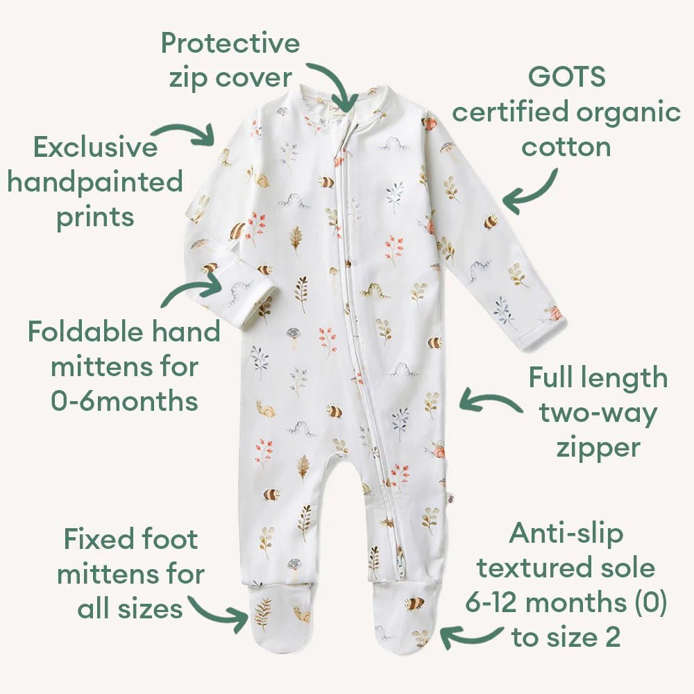 Sleepsuit Zip Footie - Garden Friends | Snuggle Hunny | Baby &amp; Toddler Growsuits &amp; Rompers | Thirty 16 Williamstown