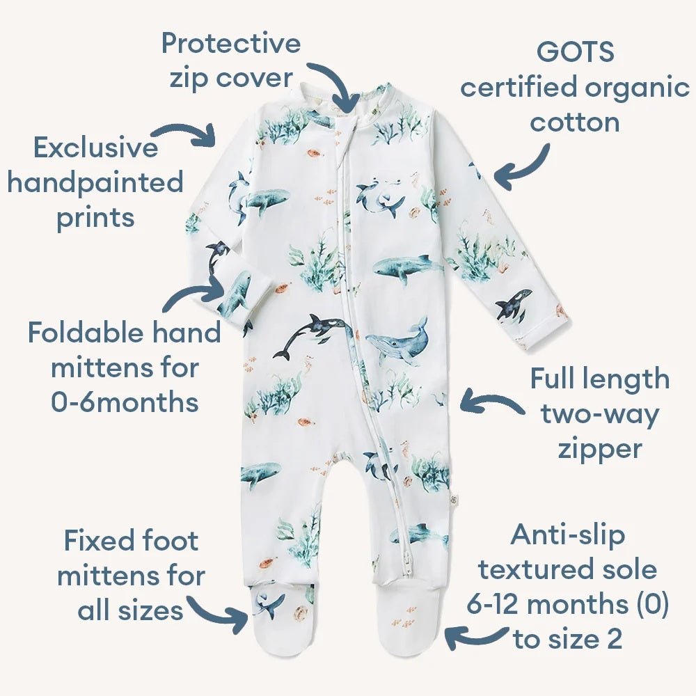 Sleepsuit Zip Footie - Ocean | Snuggle Hunny | Baby &amp; Toddler Growsuits &amp; Rompers | Thirty 16 Williamstown