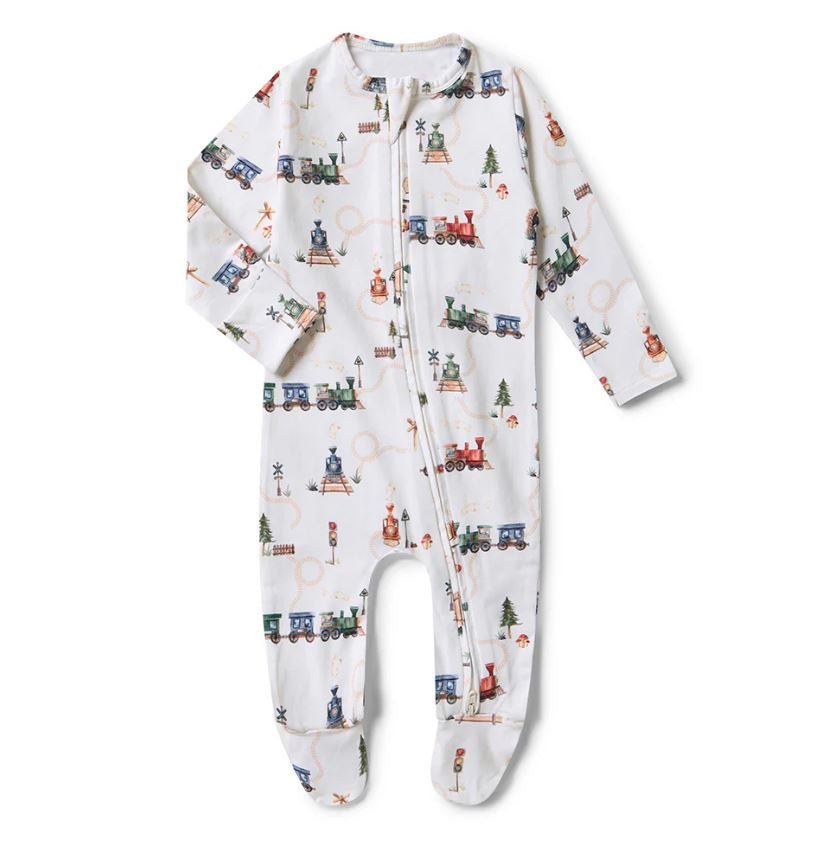 Sleepsuit Zip Footie - Trains | Snuggle Hunny | Baby & Toddler Growsuits & Rompers | Thirty 16 Williamstown