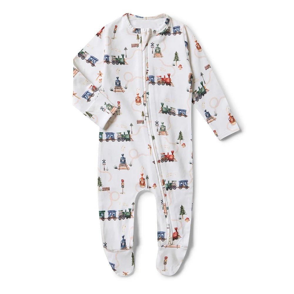 Sleepsuit Zip Footie - Trains | Snuggle Hunny | Baby & Toddler Growsuits & Rompers | Thirty 16 Williamstown