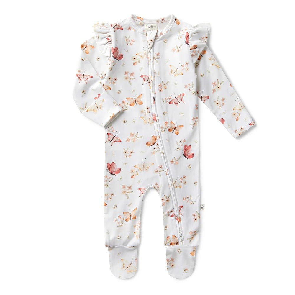 Sleepsuit Zip Footie with Frill - Butterfly | Snuggle Hunny | Baby & Toddler Growsuits & Rompers | Thirty 16 Williamstown