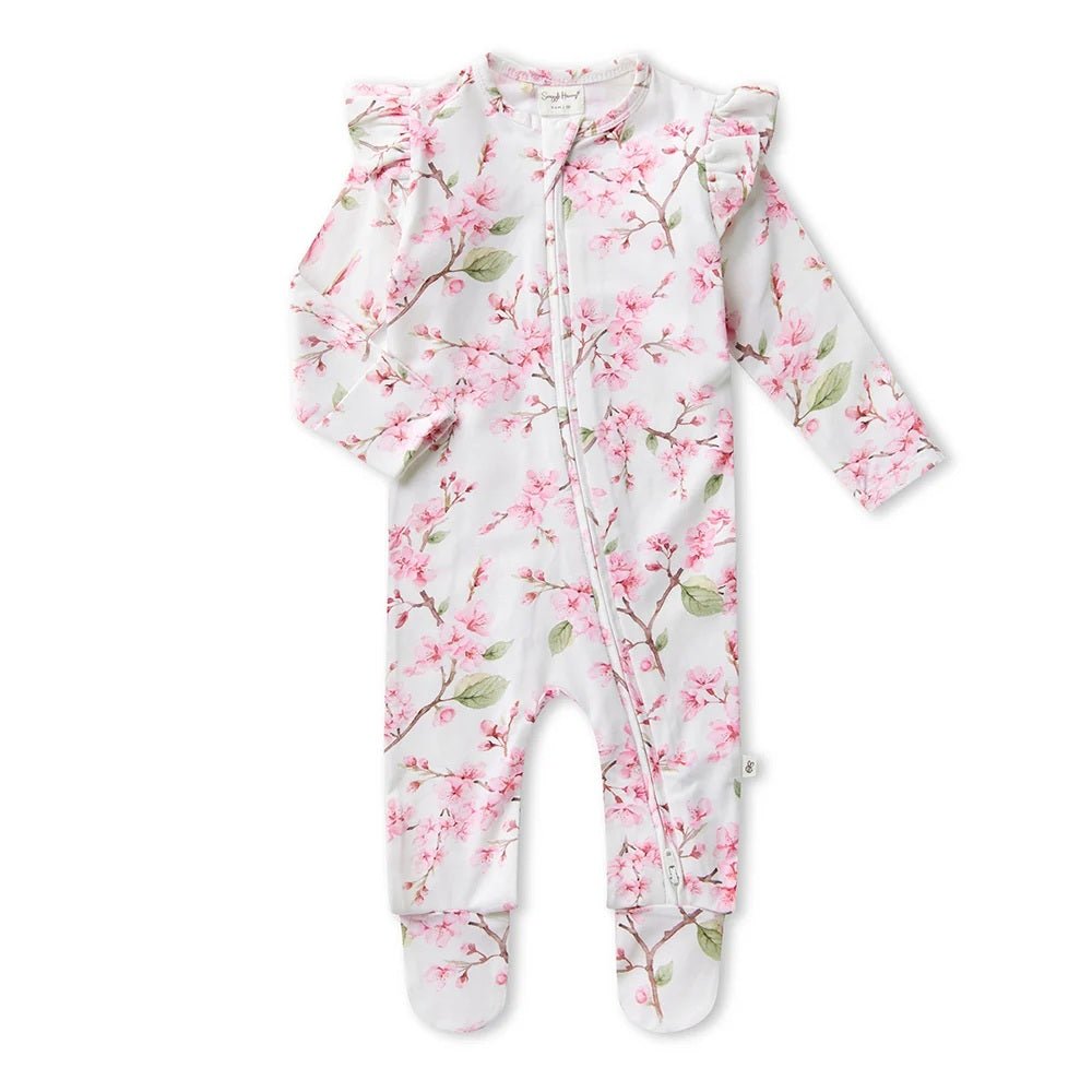 Sleepsuit Zip Footie with Frill - Cherry Blossom | Snuggle Hunny | Baby &amp; Toddler Growsuits &amp; Rompers | Thirty 16 Williamstown