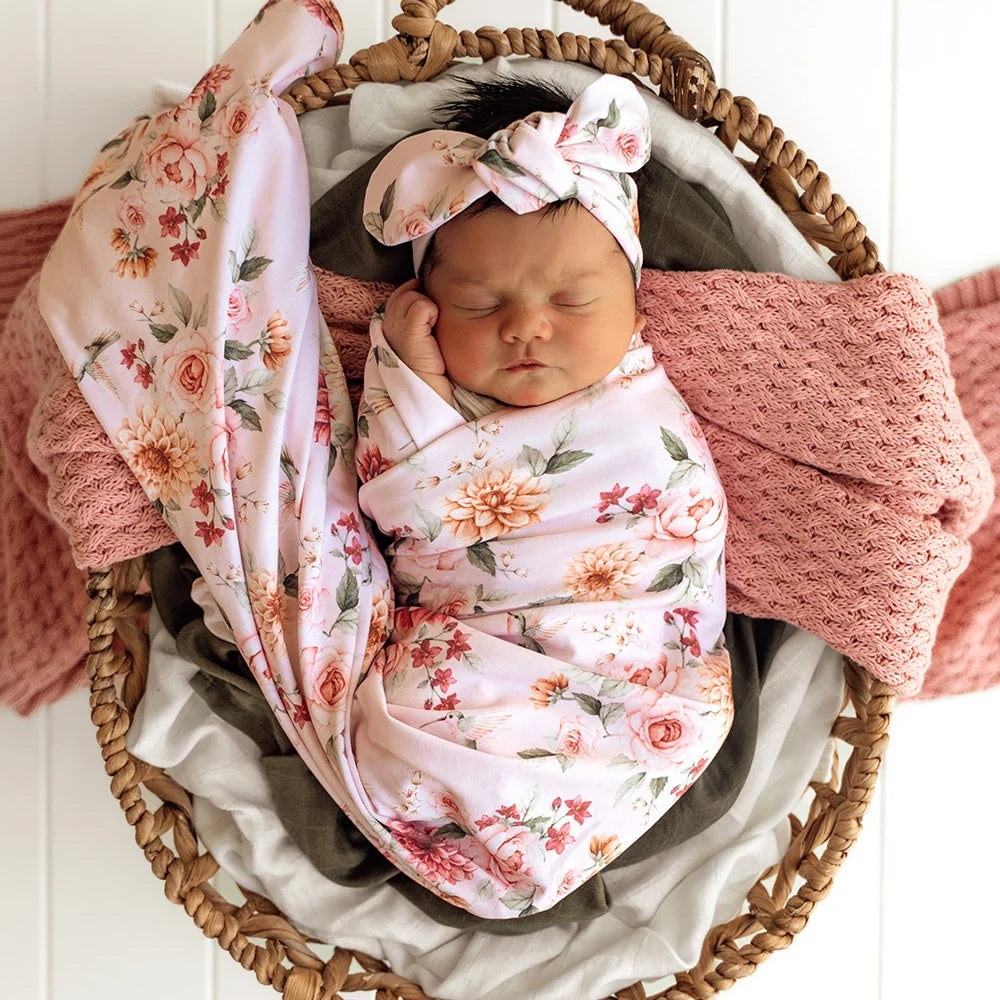 Jersey Wrap &amp; Beanie Set - Birds &amp; Blooms