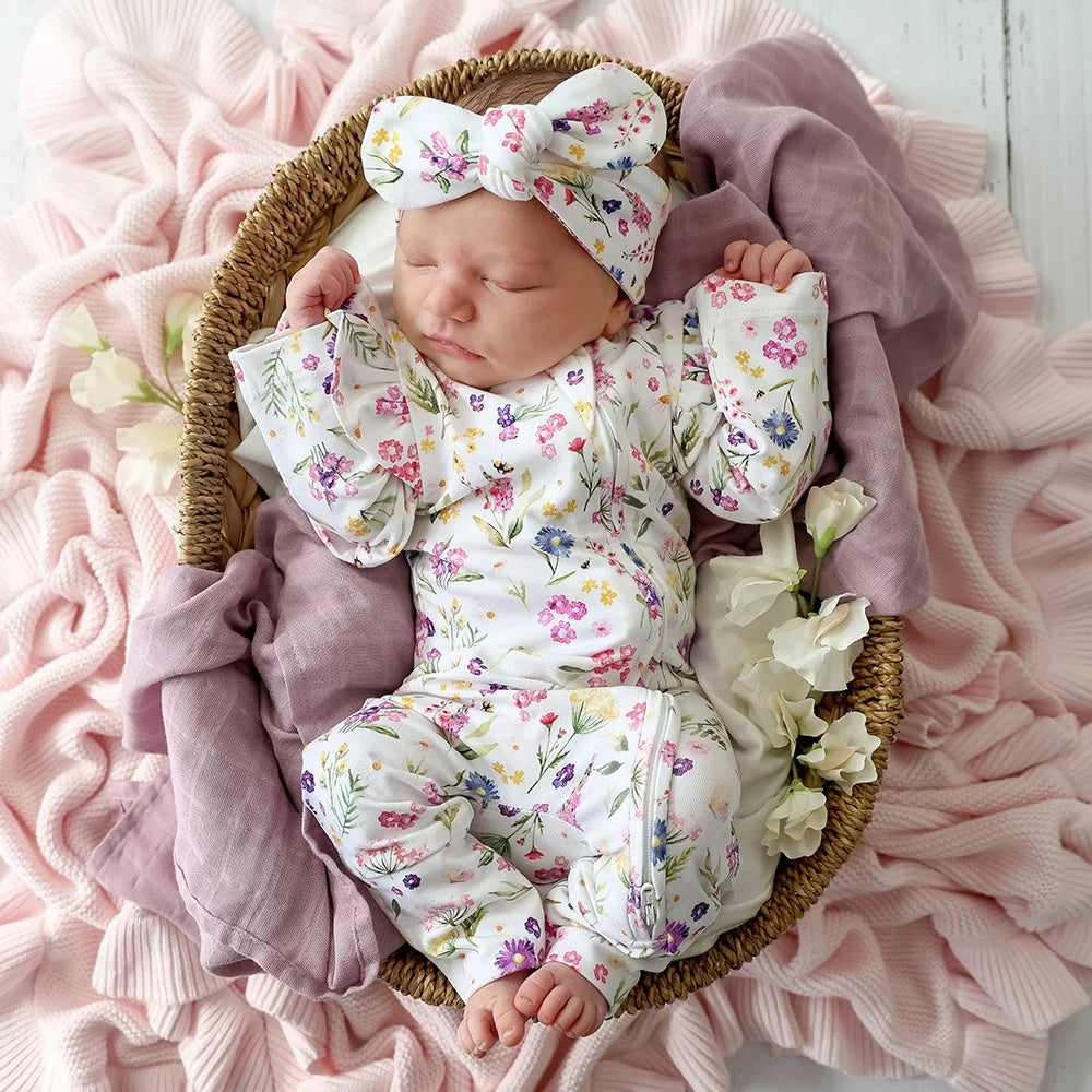 Organic Snugglesuit Convertible Romper with Frill - Gracie