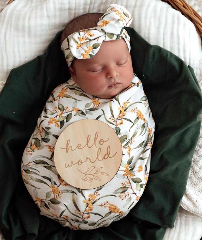 Snuggle Swaddle & Topknot Set - Golden Wattle | Snuggle Hunny | Bedding, Blankets & Swaddles | Thirty 16 Williamstown