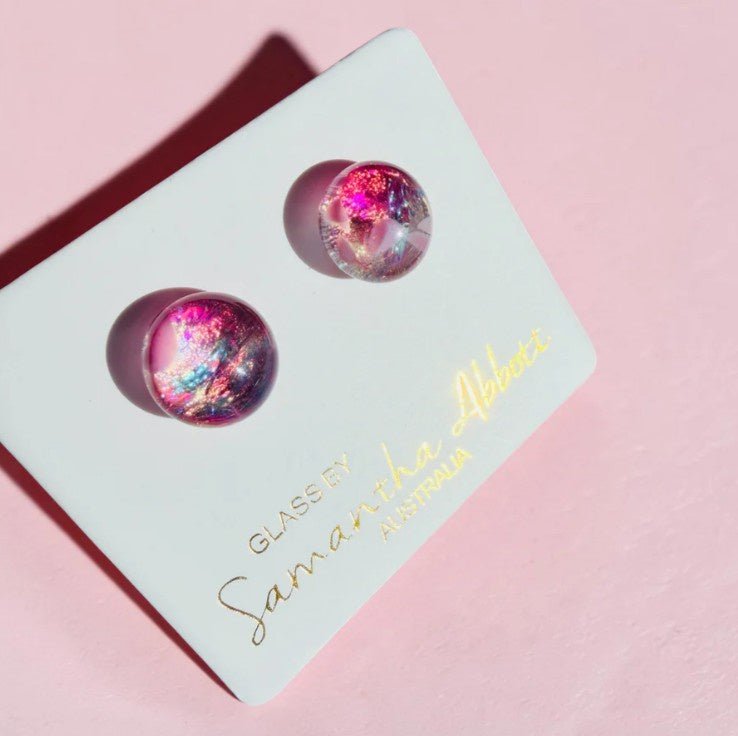 Sunrise Pink Dichroic Glass Stud Earrings | Samantha Abbott | Jewellery | Thirty 16 Williamstown