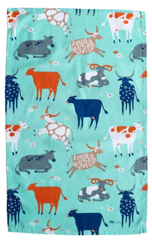 Tea Towel - Green Cow | All Gifts Australia | Aprons, Mitts &amp; Tea Towels | Thirty 16 Williamstown