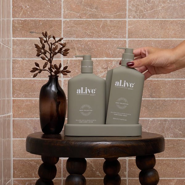 The Duo - Hand &amp; Body Wash &amp; Lotion + Tray - Willow Gum &amp; Lemon Myrtle | Al.ive Body | Body Lotion &amp; Wash | Thirty 16 Williamstown