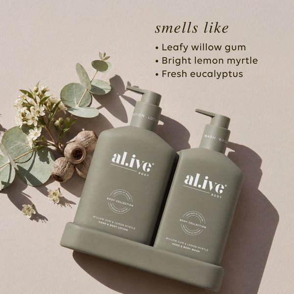 The Duo - Hand &amp; Body Wash &amp; Lotion + Tray - Willow Gum &amp; Lemon Myrtle | Al.ive Body | Body Lotion &amp; Wash | Thirty 16 Williamstown