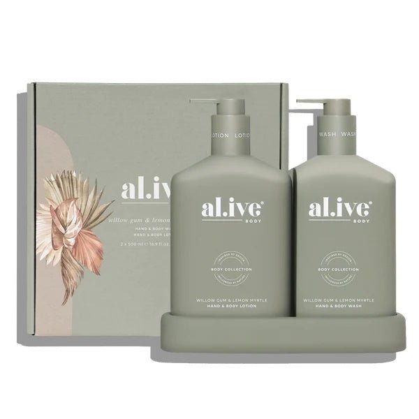 The Duo - Hand &amp; Body Wash &amp; Lotion + Tray - Willow Gum &amp; Lemon Myrtle | Al.ive Body | Body Lotion &amp; Wash | Thirty 16 Williamstown