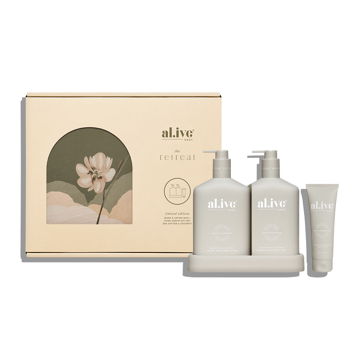 The Retreat - Sea Cotton & Coconut Duo + Hand Cream Gift Set | Al.ive Body | Body Lotion & Wash | Thirty 16 Williamstown
