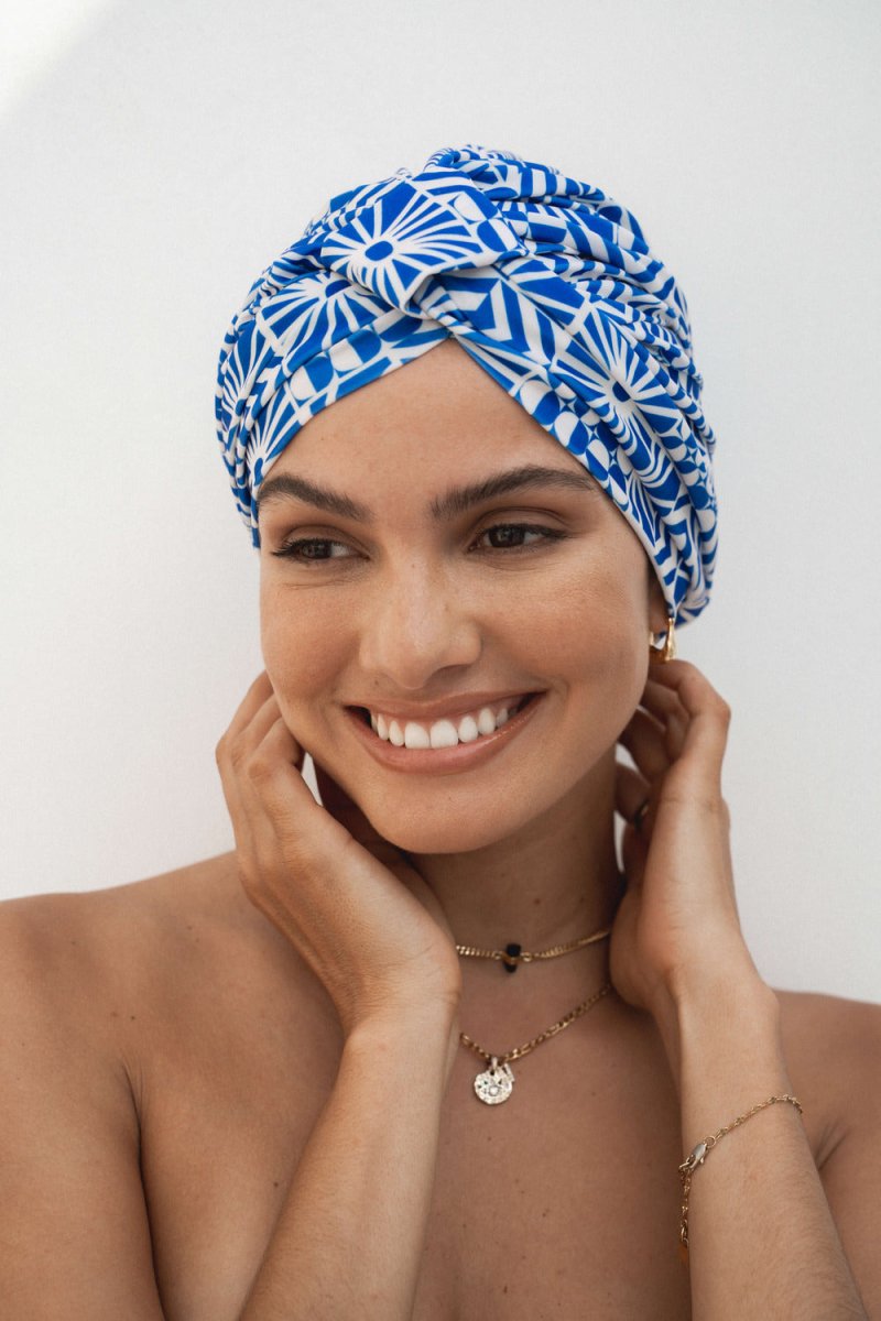 Turban Shower Cap - Amelie Mediterranean Sun | Louvelle | Shower Caps | Thirty 16 Williamstown