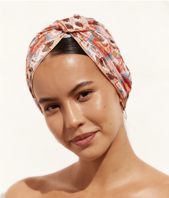 Turban Shower Cap Amelie - Papaya Postcard | Louvelle | Shower Caps | Thirty 16 Williamstown