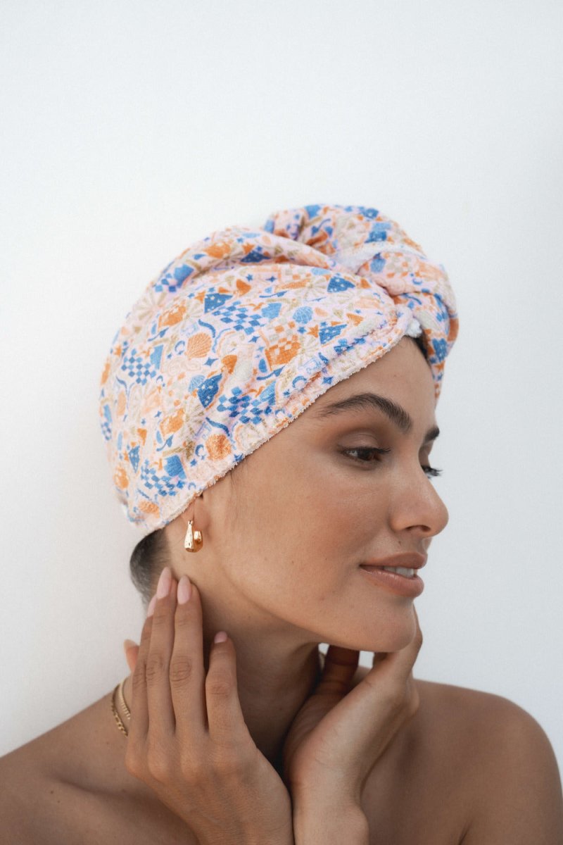 Turban Shower Cap - Dahlia Yacht Vibes | Louvelle | Shower Caps | Thirty 16 Williamstown