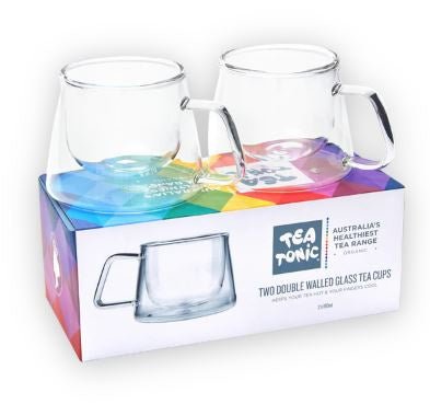 Two Double Walled Glass Tea Cups - Square Handle9330174004247 | Tea Tonic | Tea & Accessories | Thirty 16 Williamstown