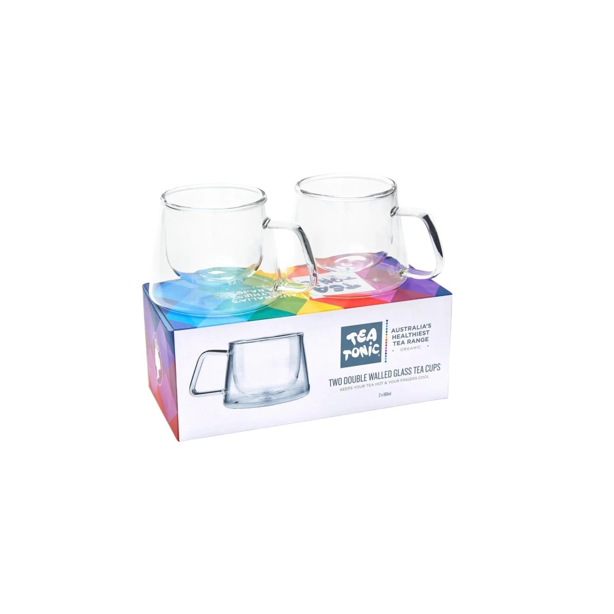 Two Double Walled Glass Tea Cups - Square Handle9330174004247 | Tea Tonic | Tea &amp; Accessories | Thirty 16 Williamstown