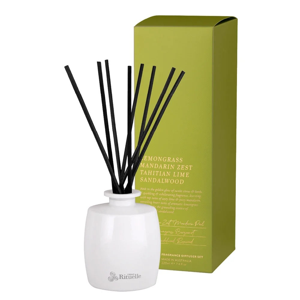 'Apotheca' Fragrance Diffuser Set 220ml - Lemongrass, Mandarin Zest, Tahitian Lime, Sandalwood