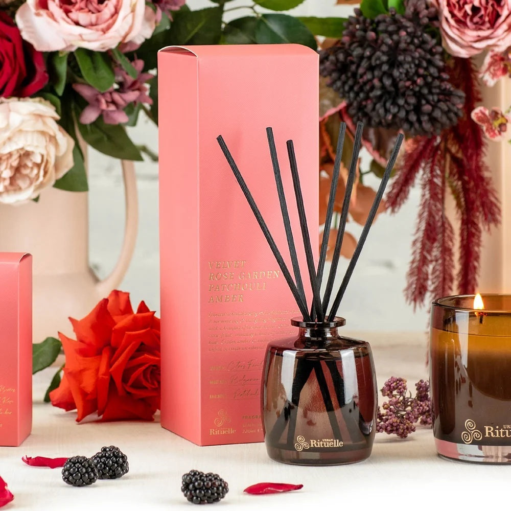 'Apotheca' Mini Fragrance Diffuser Set 90ml - Velvet Rose Garden, Patchouli, Amber