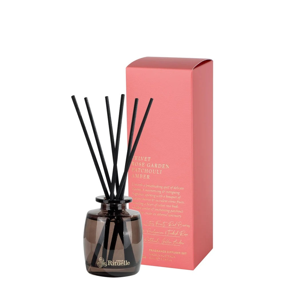 'Apotheca' Mini Fragrance Diffuser Set 90ml - Velvet Rose Garden, Patchouli, Amber