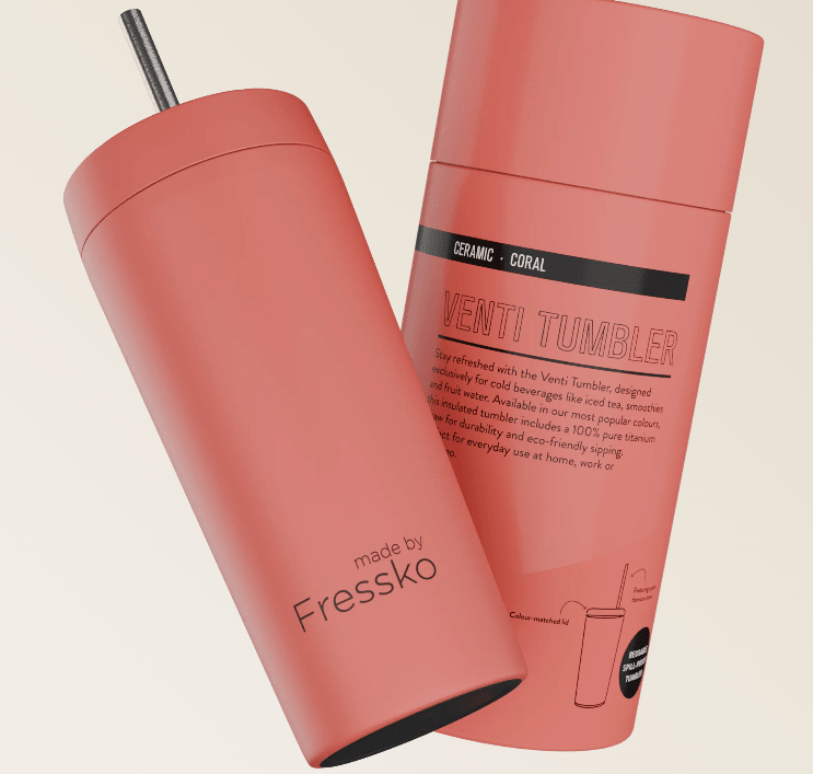 Venti Tumbler - Ceramic Coral 600ml - 20oz | Made By Fressko | Travel Mugs & Drink Bottles | Thirty 16 Williamstown