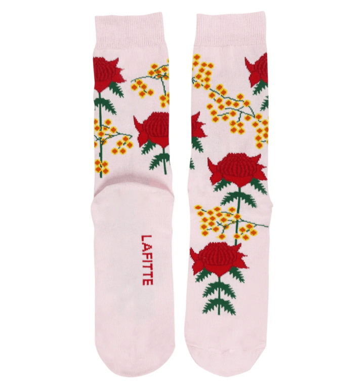 Waratah & wattle Pink Patterned Socks | Lafitte | Socks For Her | Thirty 16 Williamstown