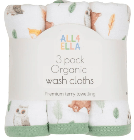 Wash Cloth 3 pk - Forest Friends | All 4 Ella | Bath Time | Thirty 16 Williamstown