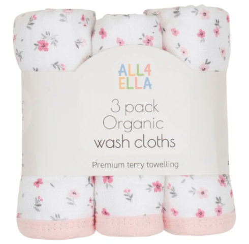 Wash Cloth 3 pk - Pink Petals | All 4 Ella | Bath Time | Thirty 16 Williamstown