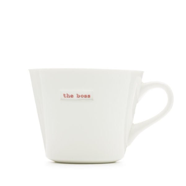White Porcelain Bucket Mug 350ml - The Boss | Keith Bryner Jones | Mugs & Cups | Thirty 16 Williamstown