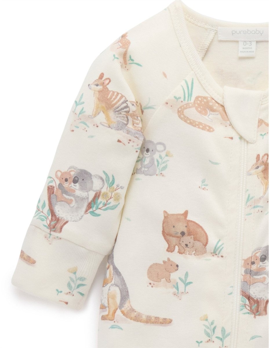 Zip Growsuit &amp; Bib Set - Bush Babies | Purebaby | Baby &amp; Toddler Growsuits &amp; Rompers | Thirty 16 Williamstown