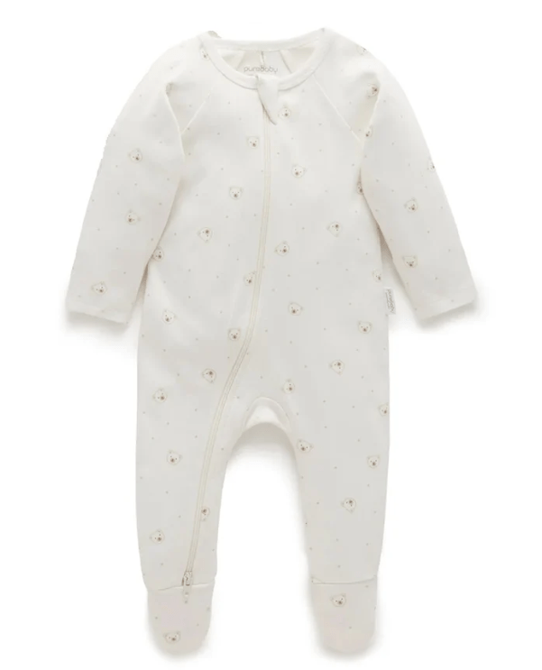 Zip Growsuit - Vanilla Bear | Purebaby | Baby & Toddler Growsuits & Rompers | Thirty 16 Williamstown