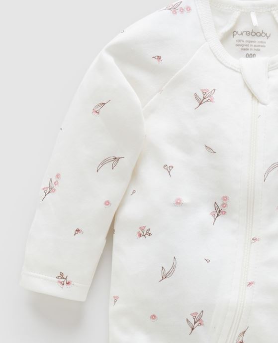 Zip Growsuit - Vanilla Blossom | Purebaby | Baby &amp; Toddler Growsuits &amp; Rompers | Thirty 16 Williamstown