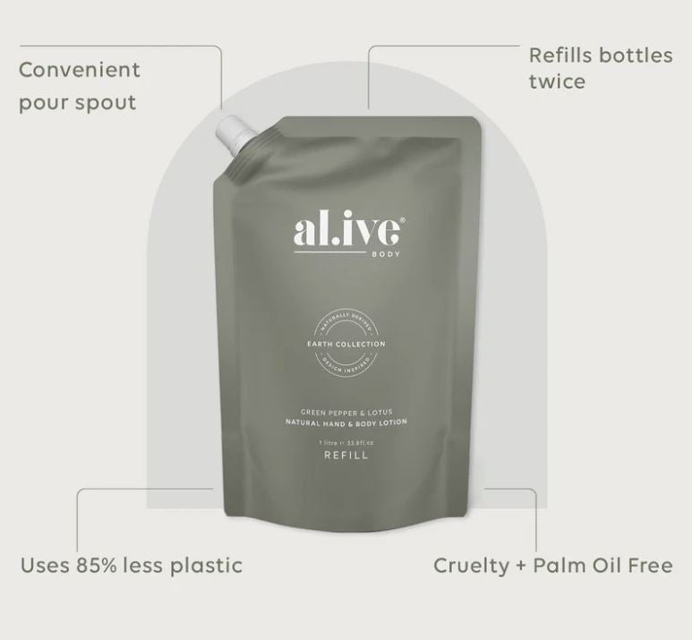 1 Lt Refill Hand &amp; Body Lotion - Green Pepper &amp; Lotus Lotion | Al.ive Body | Body Lotion &amp; Wash | Thirty 16 Williamstown
