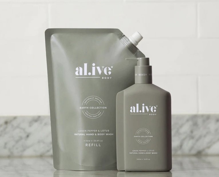 1 Lt Refill Hand & Body Wash - Green Pepper & Lotus | Al.ive Body | Body Lotion & Wash | Thirty 16 Williamstown