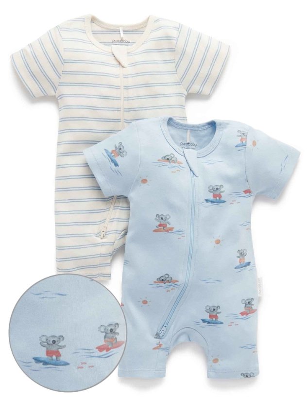 2 Piece Zip Growsuit - Foam Paddling Out/Stripe | Purebaby | Baby & Toddler Growsuits & Rompers | Thirty 16 Williamstown