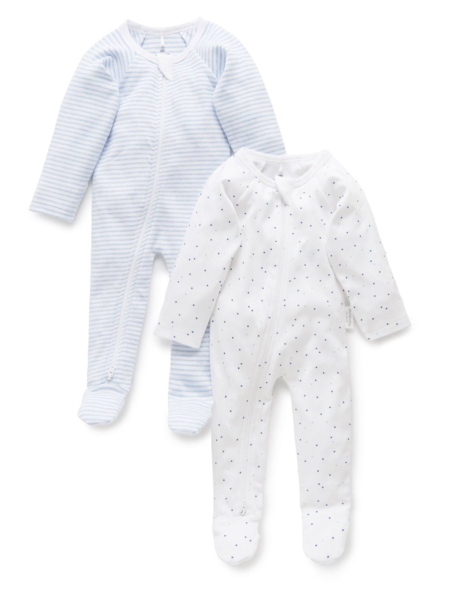 2 Piece Zip Growsuit - Pale Blue | Purebaby | Baby & Toddler Growsuits & Rompers | Thirty 16 Williamstown
