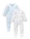 2 Piece Zip Growsuit - Pale Blue Spot/ Blue Melange | Purebaby | Baby &amp; Toddler Growsuits &amp; Rompers | Thirty 16 Williamstown