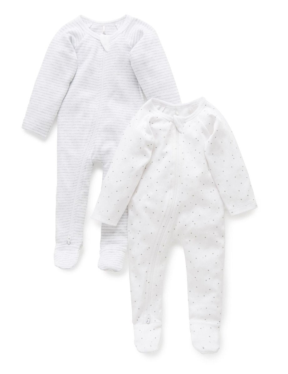 2 Piece Zip Growsuit - Pale Grey | Purebaby | Baby &amp; Toddler Growsuits &amp; Rompers | Thirty 16 Williamstown
