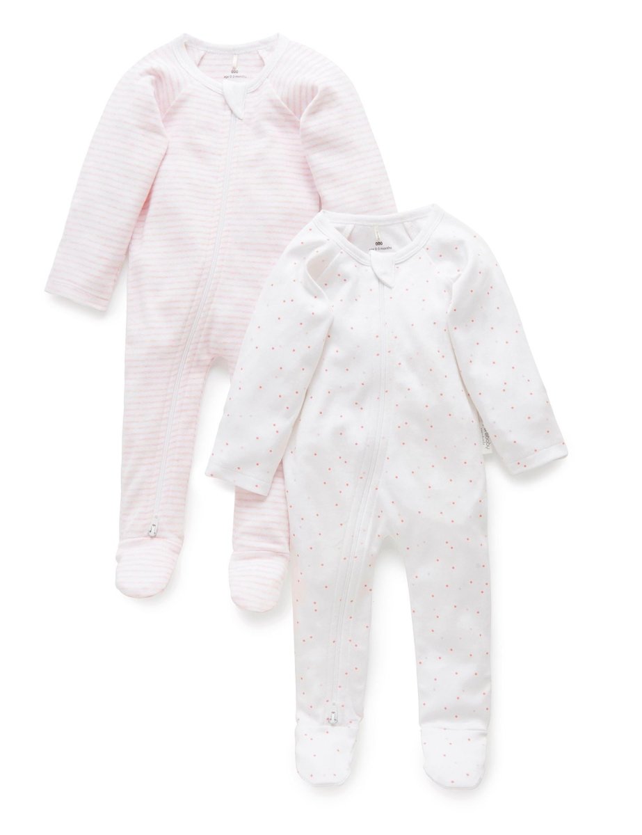 2 Piece Zip Growsuit - Pale Pink | Purebaby | Baby &amp; Toddler Growsuits &amp; Rompers | Thirty 16 Williamstown