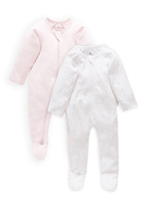 2 Piece Zip Growsuit - Pale Pink Spot/ Pink Melange | Purebaby | Baby &amp; Toddler Growsuits &amp; Rompers | Thirty 16 Williamstown