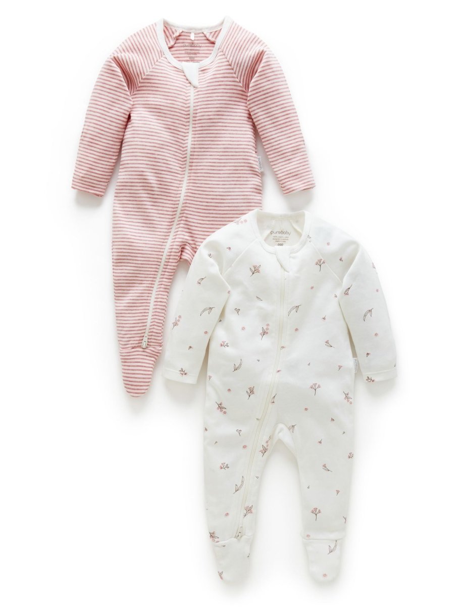 2 Piece Zip Growsuit - Vanilla Blossom | Purebaby | Baby &amp; Toddler Growsuits &amp; Rompers | Thirty 16 Williamstown