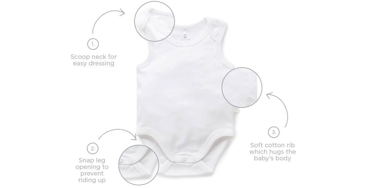 2 Pkt Singlet Bodysuit White/Pale Blue Melange Stripe | Purebaby | Baby &amp; Toddler Bodysuits &amp; Singlets | Thirty 16 Williamstown