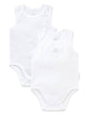 2 Pkt Singlet Bodysuit White/Pale Grey Melange Stripe | Purebaby | Baby &amp; Toddler Bodysuits &amp; Singlets | Thirty 16 Williamstown